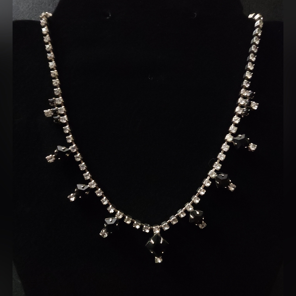 Vintage Glass Rhinestone Silver Choker Necklace